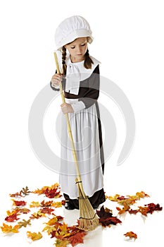 Leaf Raking Pilgrim Girl