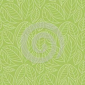 Leaf seamless pattern. Abstract floral background with leaves. Green color