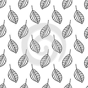 Leaf seamless pattern. Repeating leaves background. Repeated nature small patern for design prints. Line simple plant. Spring