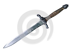 Leaf shaped dagger in a white background.