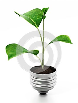 Leaf standing on top of the lightbulb base. 3D illustration