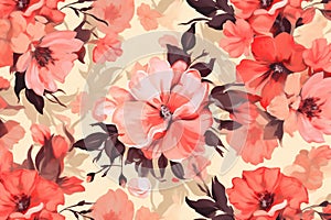 leaf textile spring summer wallpaper flower art drawing pattern fabric. Generative AI.