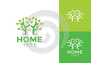 leaf tree with roof home logo design vector