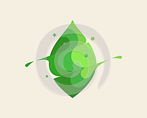 Leaf vector colorful modern minimal style illustration. Green eco icon logo splash concept explosion with drops. Nature