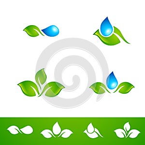 Leaf and Water Drop Logo Set