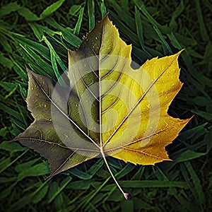 A leaf with water drops on it in the sunlight