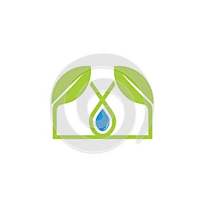 Leaf and water natural house symbol logo vector