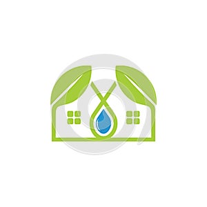 Leaf and water natural house symbol logo vector