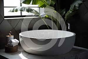 leaf white sink interior green indoor clean home tropical design bathroom. Generative AI.