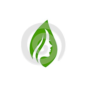 Leaf and women face logo concept vector stock icon illustratio. Beauty logo. Spa logo. Salon. Cosmetic. Makeup. Nature. Green photo