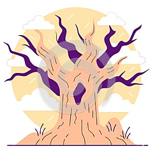 Leafless old spooky tree isolated on white or transparent