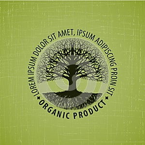 Leafless tree with roots vector logo. Organic product