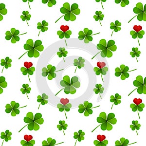 Leafs clover with heart seamless pattern for romantic paper and textile design