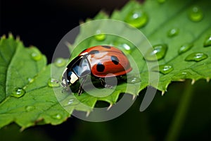 Leafy Companion Macro photo captures a ladybug on a green leaf