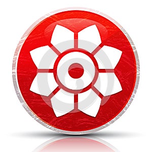 Leafy flower icon metallic grunge abstract red round button illustration