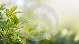A leafy green plant with a bright green color green blurred background in subtle bokeh at back