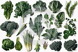 Leafy green vegetables, high resolution. Isolate on white background.