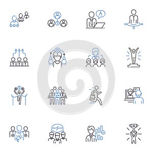 League group line icons collection. Competition, Strategy, Tournaments, Skill, Victory, teamwork, Ambition vector and photo