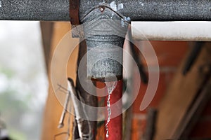 Leak from eave gutter because of missing downpipe