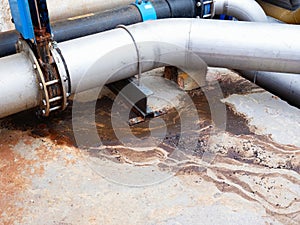 Leak from sewage water pipe. Thick bio waste leak