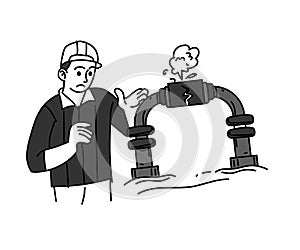 Leakage in pipe mechanic checking illustration photo