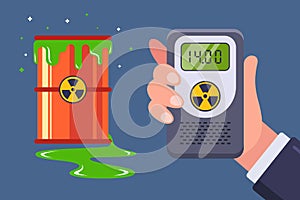 leakage of nuclear waste. measurement with a dosimeter for radiation.