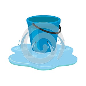 Leaking bucket. Vector illustration isolated on white background.