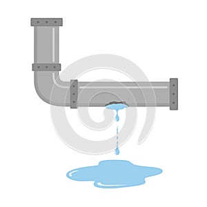 Leaking pipe with flowing water vector illustration