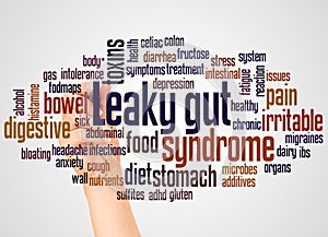 Leaky gut syndrome word cloud and hand with marker concept