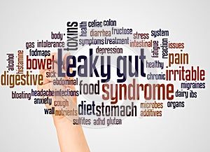 Leaky gut syndrome word cloud and hand with marker concept