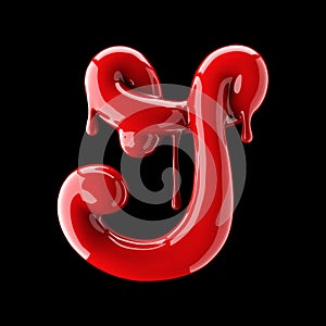 Leaky red alphabet on black background. Handwritten cursive letter G.