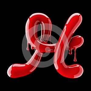 Leaky red alphabet on black background. Handwritten cursive letter H.