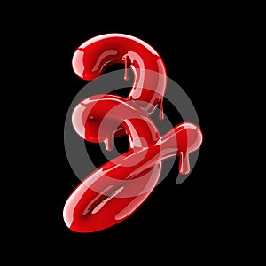 Leaky red alphabet on black background. Handwritten cursive letter Z.