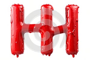 Leaky red alphabet isolated on white background. Handwritten cursive letter H. 3d rendering photo