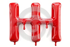 Leaky red alphabet isolated on white background. Handwritten cursive letter H. 3d rendering photo