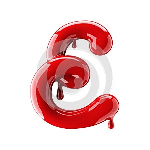 Leaky red alphabet on white background. Handwritten cursive letter E.