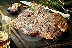 Lean healthy grilled t-bone steak with herbs