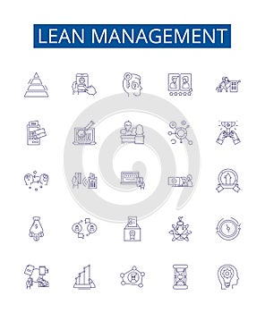 Lean management line icons signs set. Design collection of Lean, Management, Efficiency, Cost, Quality, Waste, Process