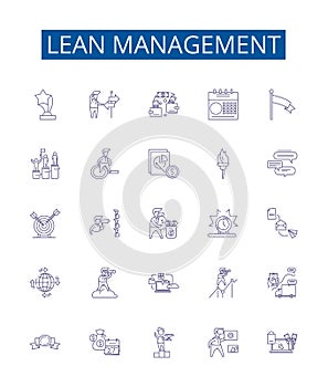 Lean management line icons signs set. Design collection of Lean, Management, Efficiency, Cost, Quality, Waste, Process