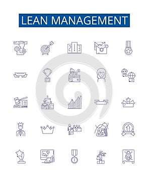 Lean management line icons signs set. Design collection of Lean, Management, Efficiency, Cost, Quality, Waste, Process