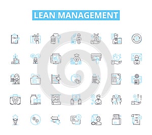 Lean Management linear icons set. Efficiency, Optimization, Kaizen, Continuous-improvement, Standardization