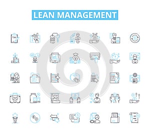 Lean Management linear icons set. Efficiency, Optimization, Kaizen, Continuous-improvement, Standardization photo