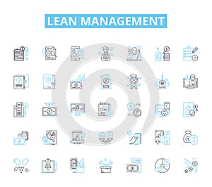 Lean Management linear icons set. Efficiency, Optimization, Kaizen, Continuous-improvement, Standardization photo