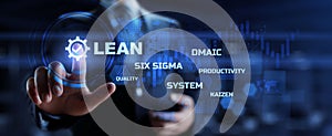 Lean manufacturing DMAIC, Six sigma system. Business and industrial process optimisation concept on virtual interface. photo