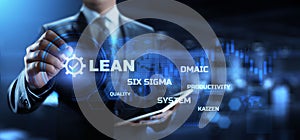 Lean manufacturing DMAIC, Six sigma system. Business and industrial process optimisation concept on virtual interface. photo