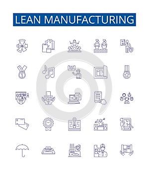 Lean manufacturing line icons signs set. Design collection of Six Sigma, Lean, Kaizen, JIT, TPS, Kanban, 5S, Visual