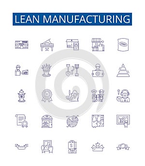 Lean manufacturing line icons signs set. Design collection of Six Sigma, Lean, Kaizen, JIT, TPS, Kanban, 5S, Visual