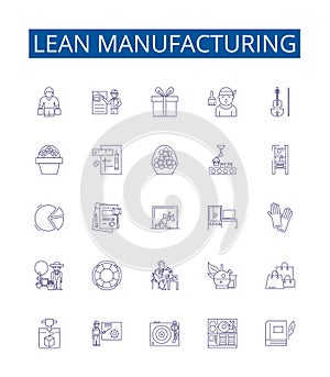 Lean manufacturing line icons signs set. Design collection of Six Sigma, Lean, Kaizen, JIT, TPS, Kanban, 5S, Visual