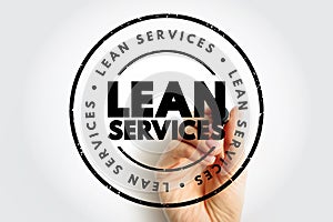 Lean Services displayed inside a circular stamp with a hand holding a marker, symbolizing process optimization, efficiency