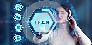 Lean, Six sigma, quality control and manufacturing process management concept on virtual screen